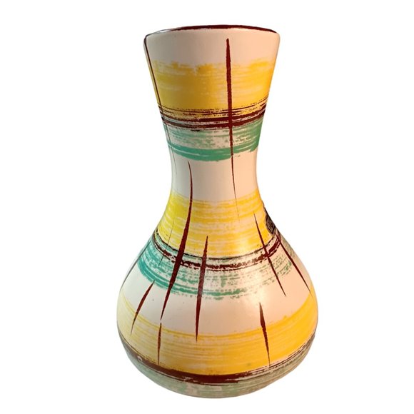 Bay Keramik Pitcher Mid-century Modern Brown Turquoise Yellow - Picture 4 of 10